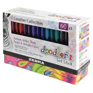 Zebra Doodlerz Gel Stick Pens | Bold Point 1.0mm | Assorted Colors | 60-Count