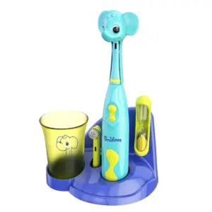 Brusheez Kids’ Electric Toothbrush Set | Safe and Effective for Ages 3+ | Parent Tested and Approved with Gentle Bristles | 2 Brush Heads | Rinse Cup | 2-Minute Timer | and Storage Base (Ollie the Elephant) | Ollie the Elephant