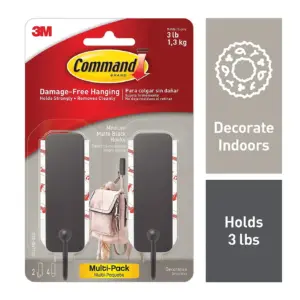 Command Medium Matte Black Wall Hooks | 2 Hooks & 4 Command Strips | Damage Free Hanging Wall Hooks with Adhesive Strips | Coat Hooks for Hanging Christmas Decorations | Holds up to 3 lb