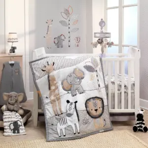 Lambs and Ivy Jungle Safari Gray/Tan/White Nursery 6-Piece Baby Crib Bedding Set