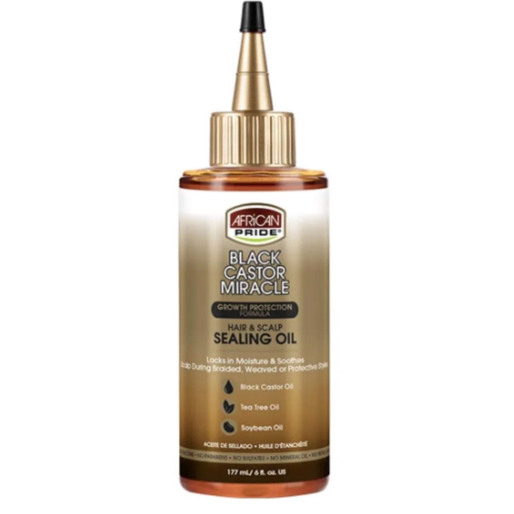 African Pride Black Castor Miracle Hair and Scalp Sealing Oil with Castor | Tea Tree and Soybean Oil | Moisturizing Treatment | 6 fl Ounce