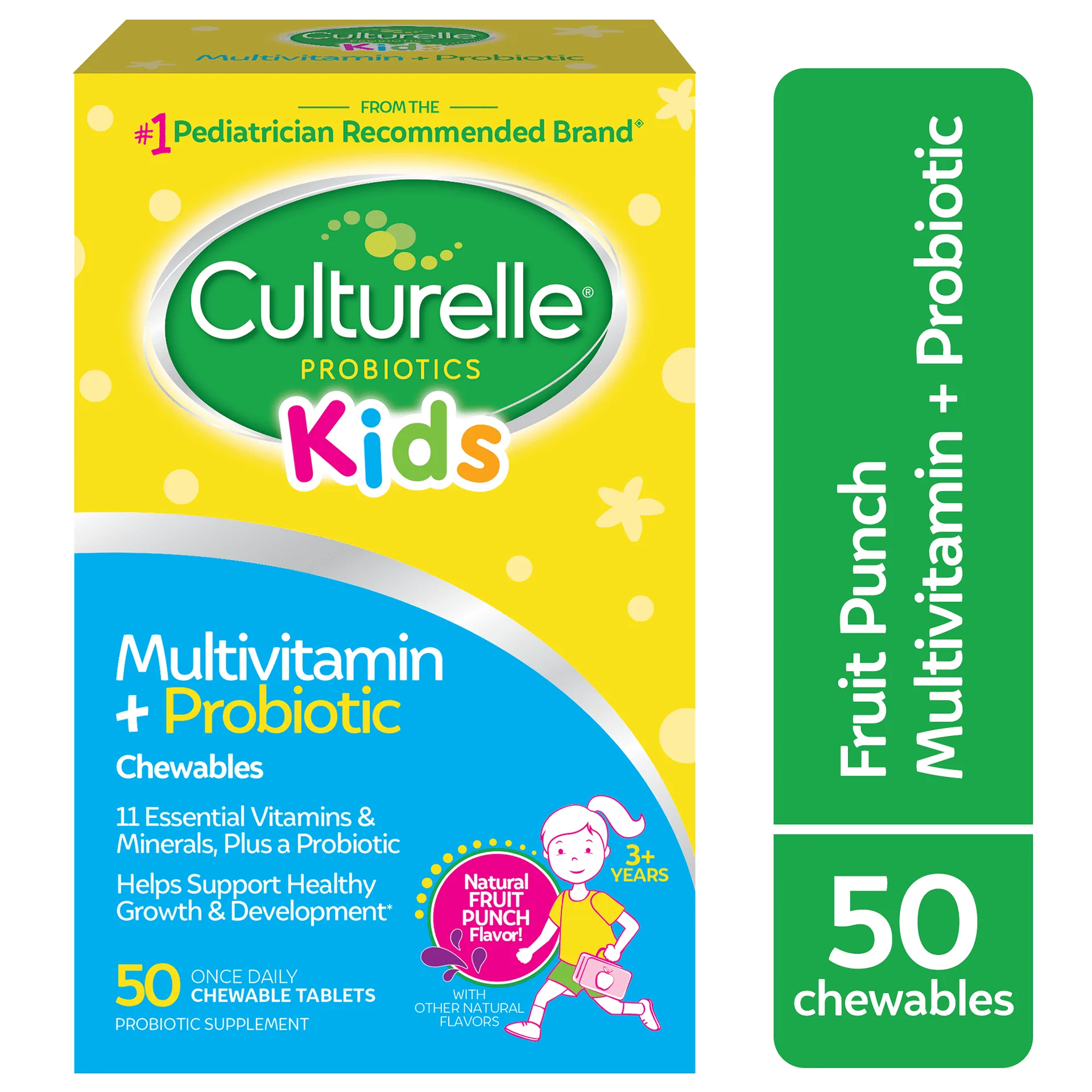 Culturelle Probiotics Kids Multivitamin + Probiotic Daily Chewables Supplement | Immunity and Digestion Support for Children | Fruit Punch Flavor | 50 Count | White | 50 Count (Pack of 1)
