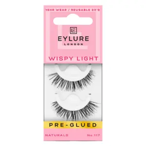 Set of 2 Eylure Press On Pre-Glued False Eyelashes | Wispy Light | 117