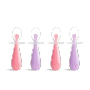 Munchkin Gentle Scoop Silicone Training Infant Spoons | Pink/Purple | Unisex | 4 Pack