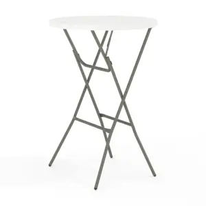 AGRTY 2.6-Foot Round Folding Bar Height Table | Granite White Plastic Top with Sturdy Legs for Events | Crafting | Dining Holds Up to 165 lbs