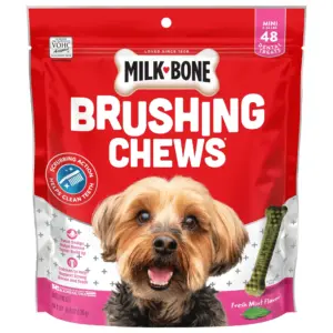 Milk Bone Brushing Chews Daily Dental Dog Treats | Fresh Breath | Mini | 18.9 Ounce Bag | 48 Bones Per Bag