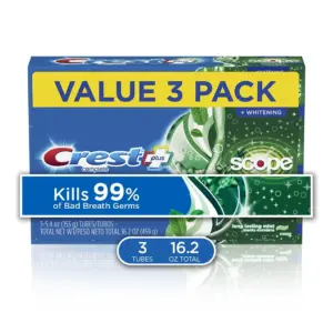 Crest + Scope Outlast Complete Whitening Toothpaste | Mint | 5.4 Ounce | Pack of 3 | Green