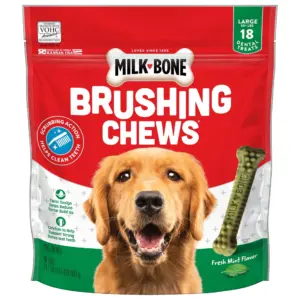 Milk Bone Brushing Chews Daily Dental Dog Treats | Fresh Breath | Large | 24.2 Ounce Bag | 18 Bones Per Bag