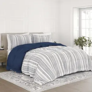 Comfort Canopy | Navy Farmhouse Dreams Timeless Print All Seaon Down-Alternative Comforter for King Beds | Navy / Striped