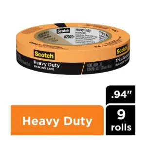 Scotch Heavy Duty Masking Tape | 0.94 Inch x 60.1 yd | Orange | 9 Rolls
