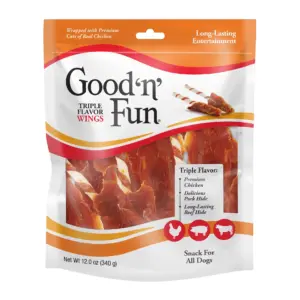 Good 'n' Fun Triple Flavor Wings | Rawhide Chew for All Dogs | 12 Ounce | 1