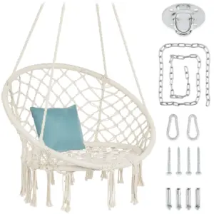 Best Choice Products Macrame Hanging Chair | Handwoven Cotton Hammock Swing w/ Mounting Hardware | Beige