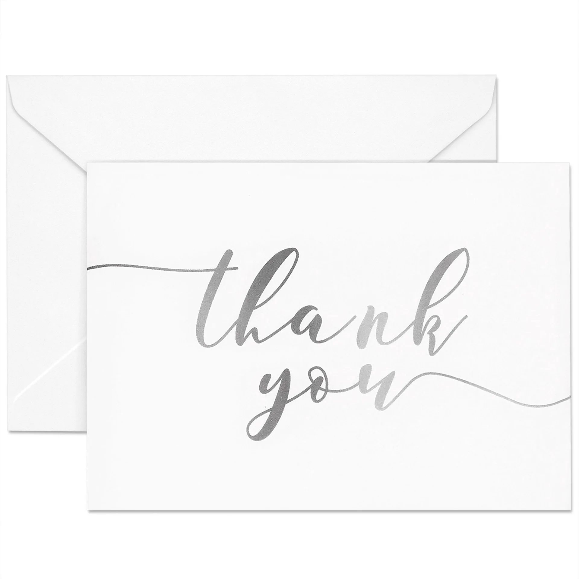 120 Pack Thank You Cards with Envelopes Bulk for Weddings | Bridal Showers | Graduations | Baby Shower | Blank Inside | Silver Gradient Handwritten