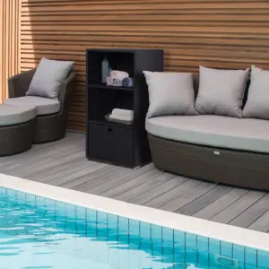 Outsunny Patio Wicker Pool Caddy | PE Rattan Storage Cabinet Holder | Outdoor Towel Rack for Pool for Space Saving Design | Espresso