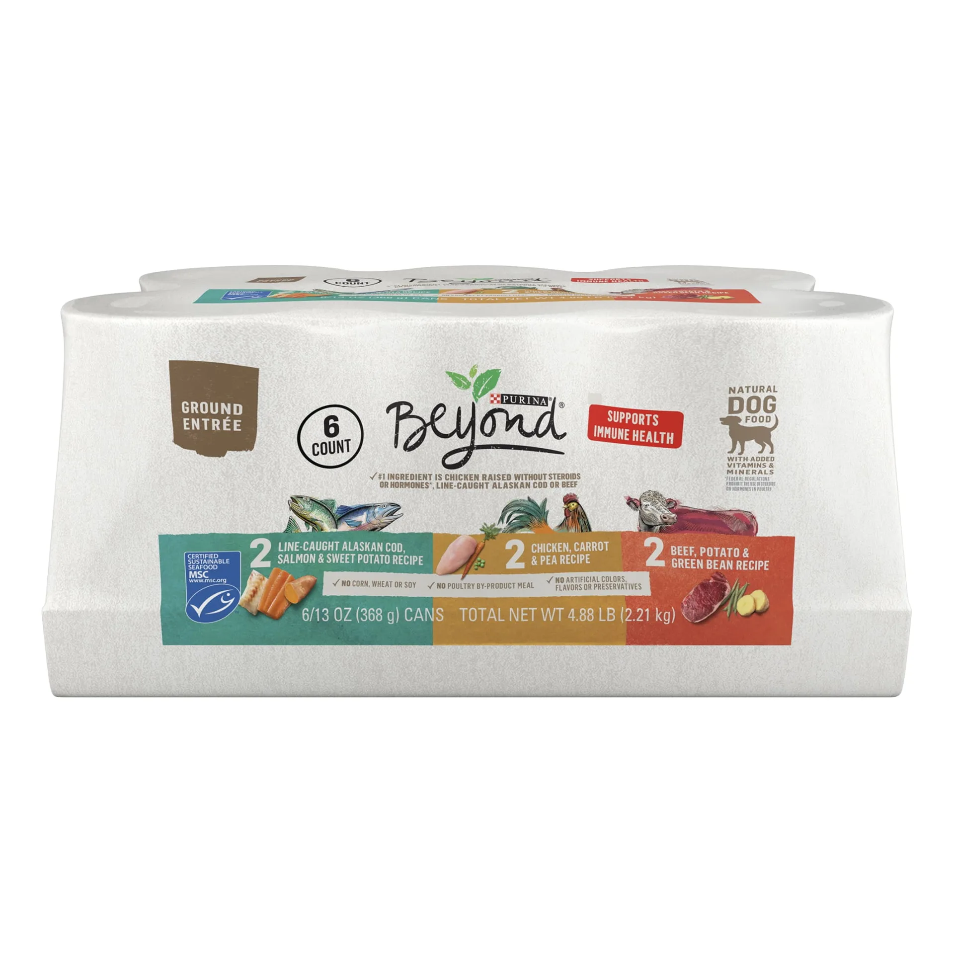 Purina Beyond Ground Entree Wet Dog Food Real Soft Alaskan Cod | Chicken and Beef | 13 Ounce Cans (6 Pack) | 1