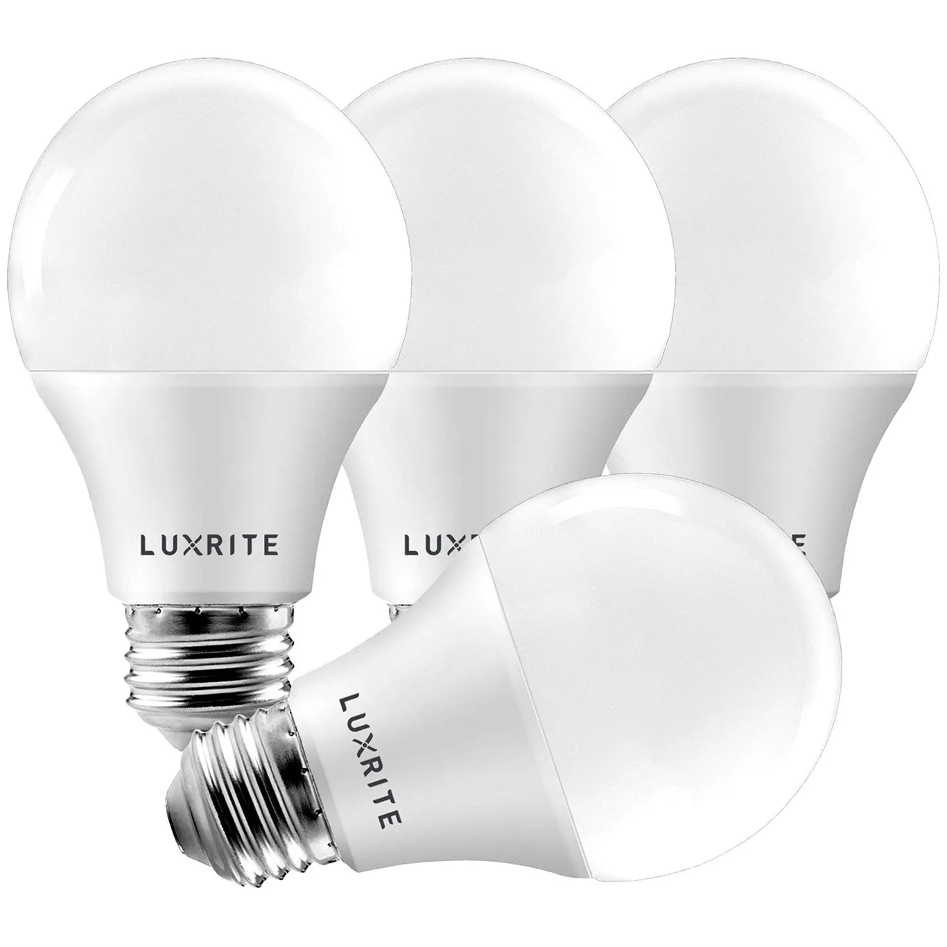 Luxrite A19 LED Bulb 60W Equivalent | 3500K Natural White | 800 Lumens | Dimmable | 9W | Enclosed Fixture Rated | E26 Base 4-Pack