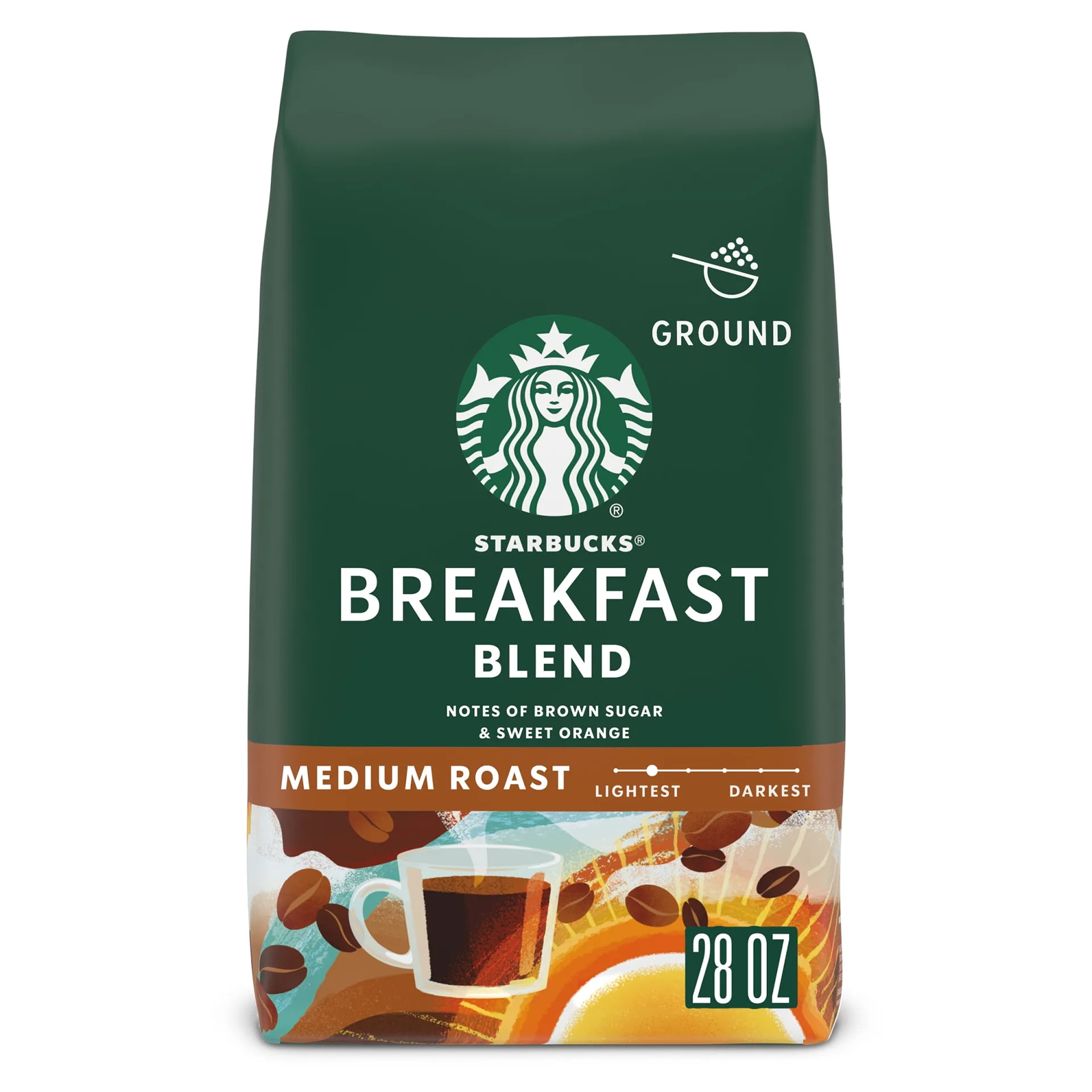 Starbucks Ground Coffee | Breakfast Blend | Medium Roast Coffee | Notes Of Brown Sugar and Sweet Orange | Ground 100% Arabica Coffee | 12-Ounce Bag (Pack Of 2)