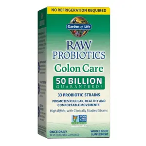 Garden of Life RAW Probiotics Colon Care Shelf Stable | 50 Billion CFU Guaranteed Through Expiration | Once Daily | Certified Non-GMO and Gluten Free | No Refrigeration | 30 Vegetarian Capsules