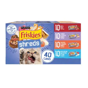 Purina Friskies Shreds Gravy Variety Pack | Wet Cat Food | 5.5 Ounce Cans | 40 Pack | 1