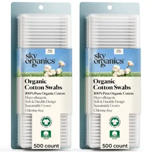 Sky Organics Pure & Organic Cotton Swabs for Sensitive Skin | 375 Count | 1