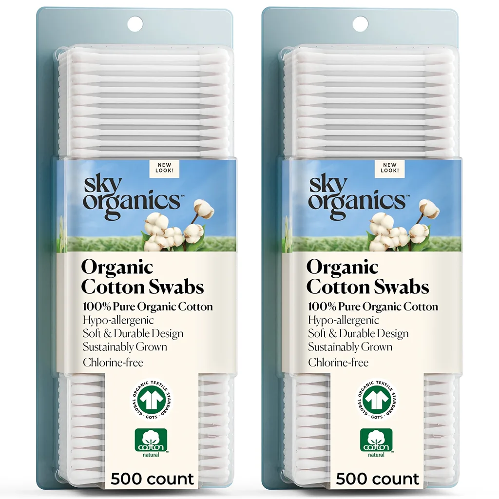Sky Organics Pure & Organic Cotton Swabs for Sensitive Skin | 375 Count | 1