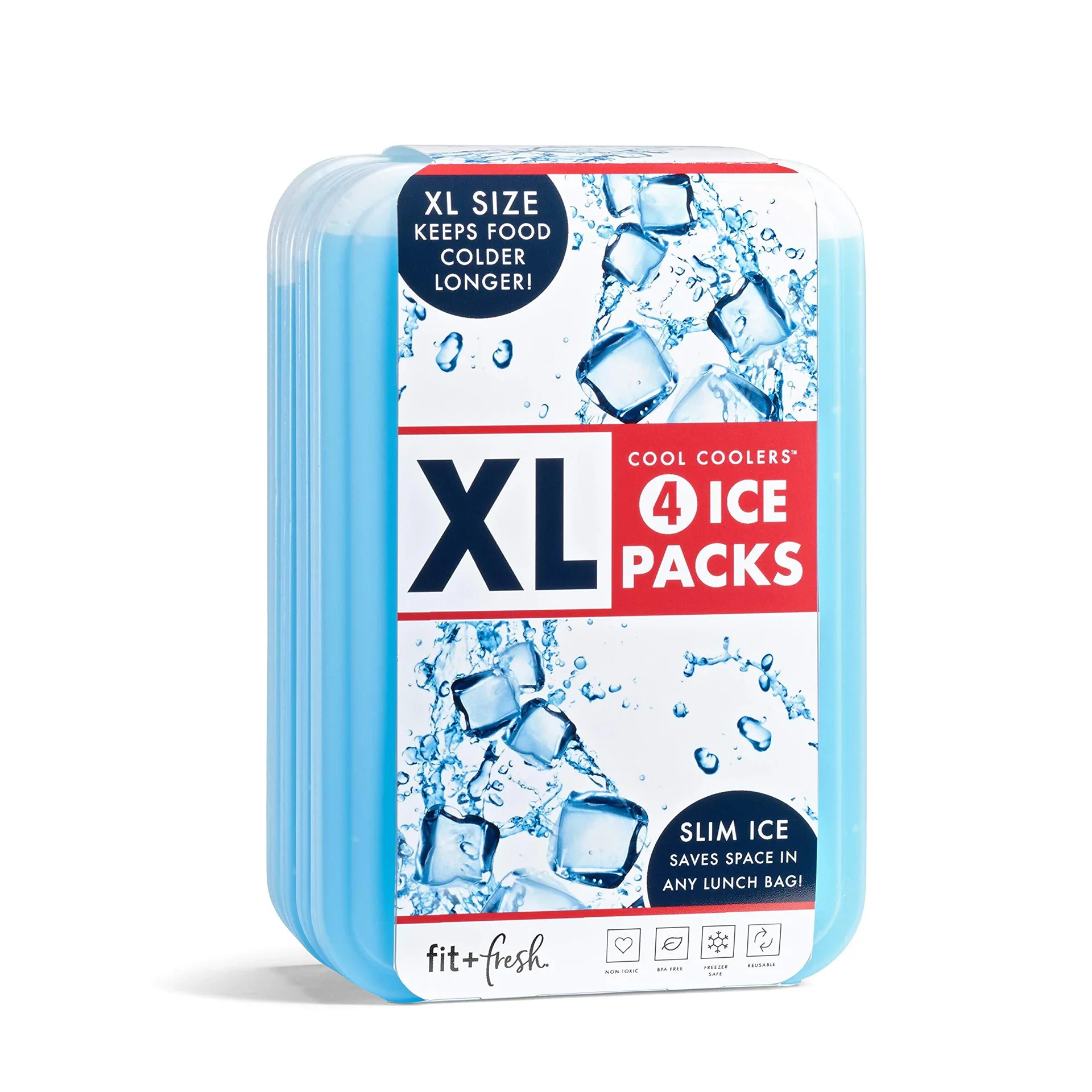Fit and Fresh Extra Large Cool Coolers Freezer Slim Ice Pack for Lunch Box Set of 4 Large | Blue