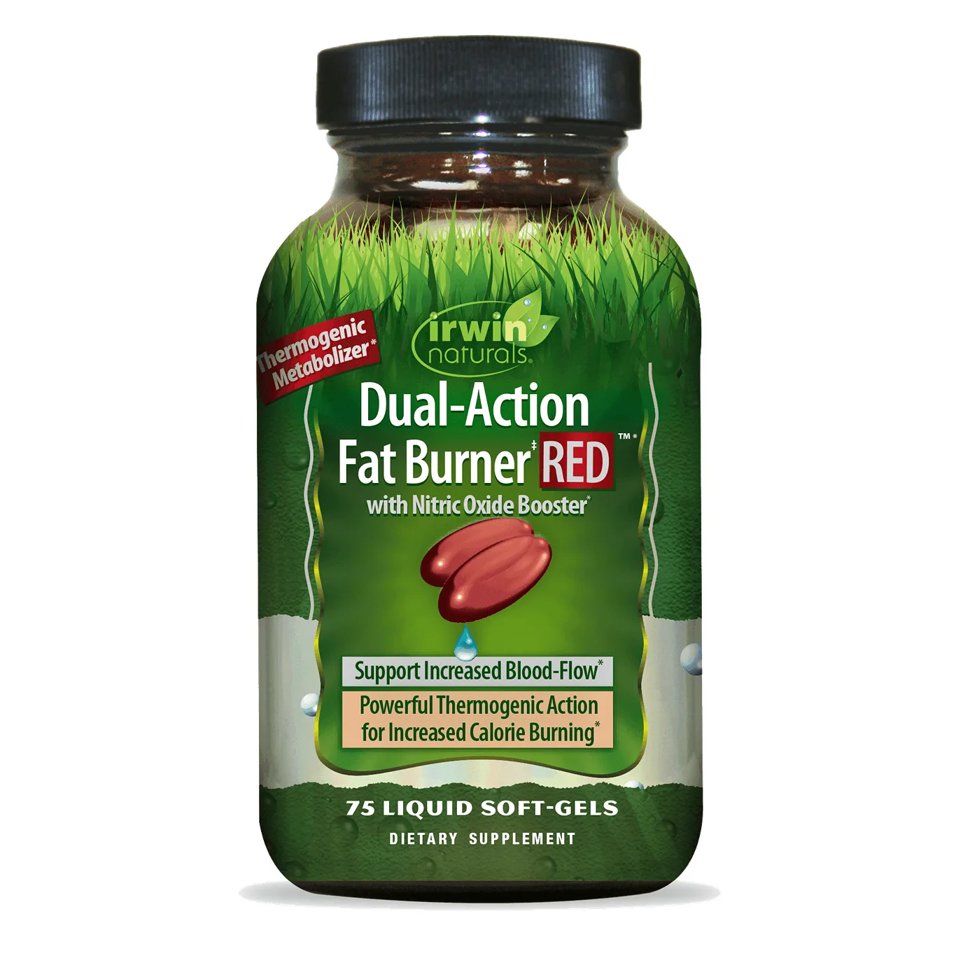 Irwin Naturals Dual-Action Fat Burner RED | 75 Liquid Soft-Gels | Powerful Thermogenic with Nitric Oxide Booster | 25 Total Servings