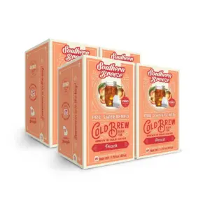Southern Breeze Cold Brew Sweet Tea Peach Iced Tea with Black Tea & Zero Carbs Zero Sugar | 20 Individually Wrapped Tea Bags | Pack of 4