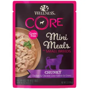 Wellness CORE Natural Grain Free Small Breed Mini Meals Wet Dog Food | Chunky Chicken and Chicken Liver Entre Inch Gravy | 3-Ounce Pouch (Pack of 12)