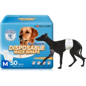 Honey Care All-Absorb A25 Disposable Male Dog Wrap | 50 Count | Medium | Super Absorbent | Breathable | M