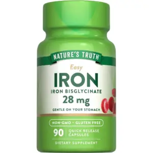 Easy Iron Supplement 28 mg | 90 Capsules | Iron Bisglycinate | by Nature's Truth (Premium Edition)