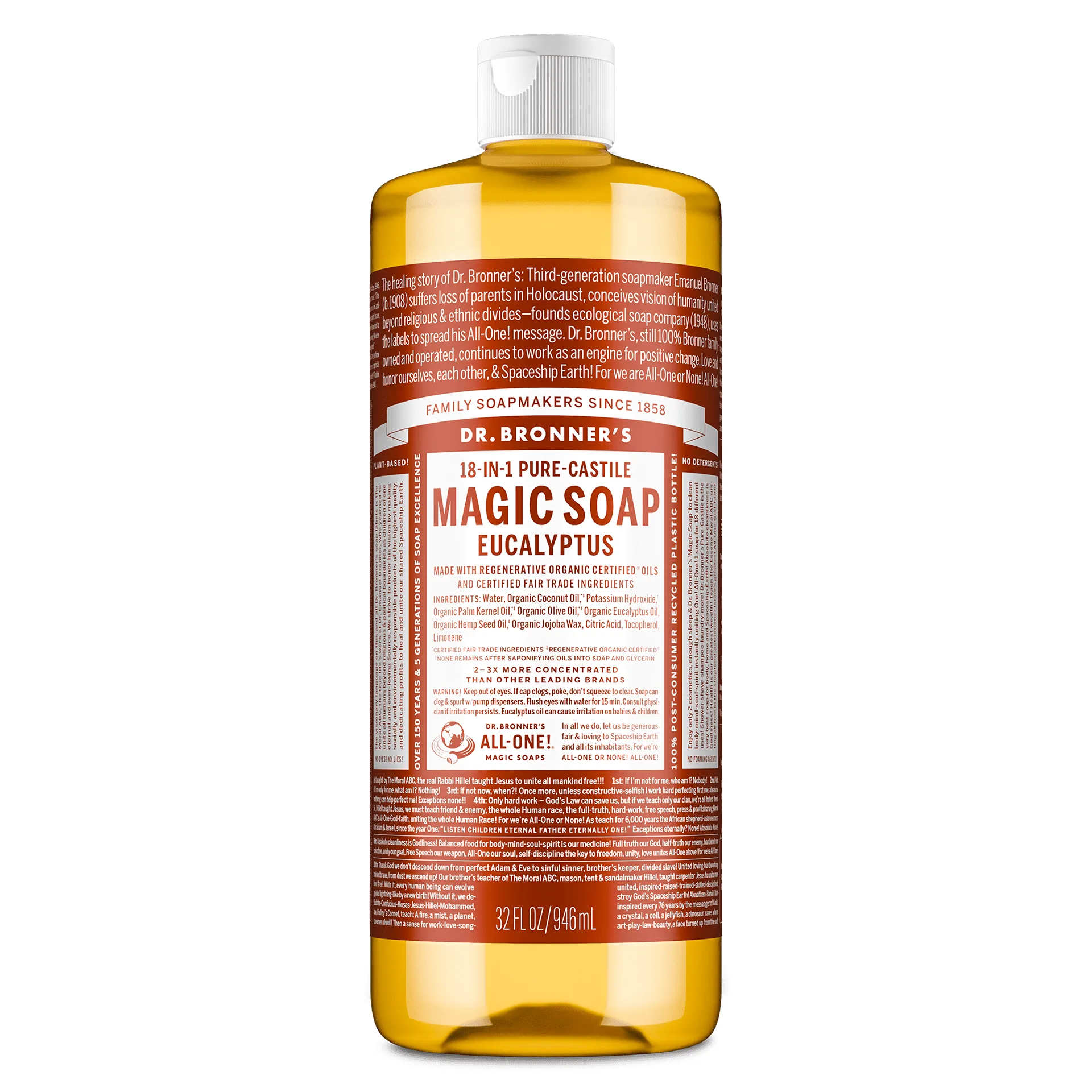 Dr. Bronner's Magic Soap | Eucalyptus | Pure-Castile Liquid Soap | 32 Ounce – for face | body wash | hands