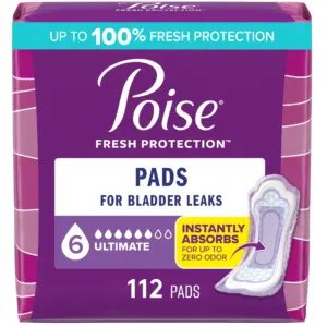 Poise Incontinence Pads for Women | 6 Drop Ultimate Absorbency | Regular Length | 33 Count