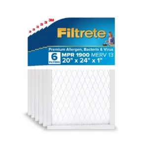 Filtrete 20x24x1 HVAC Furnace Air Filter | MPR 1900 MERV 13 | Premium Allergen | Bacteria & Virus | 6 Pack