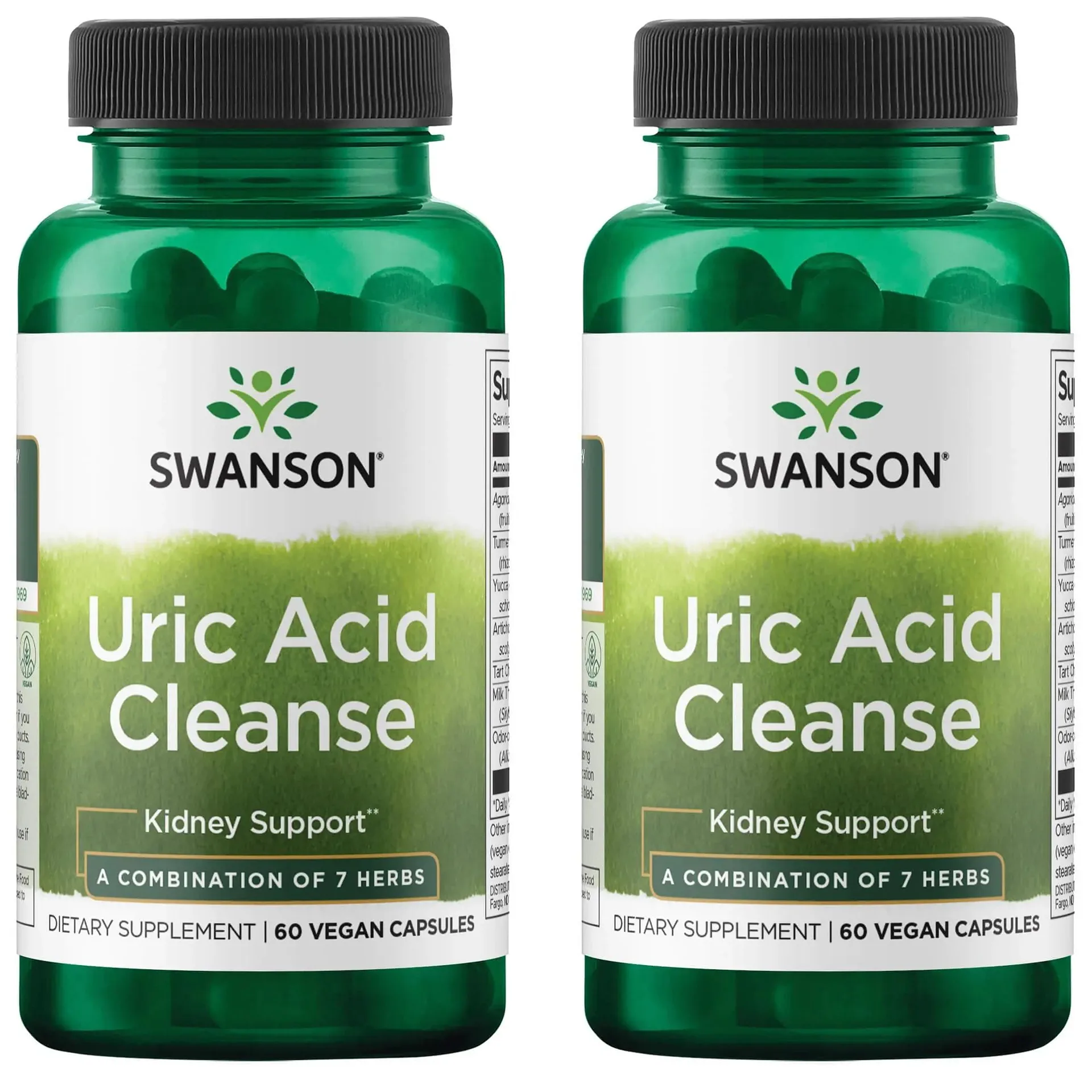 Swanson Uric Acid Cleanse | Natural Supplement Promoting Kidney Support | Features a Powerful Combination of 7 Herbs | (60 Veggie Capsules) 2 Pack