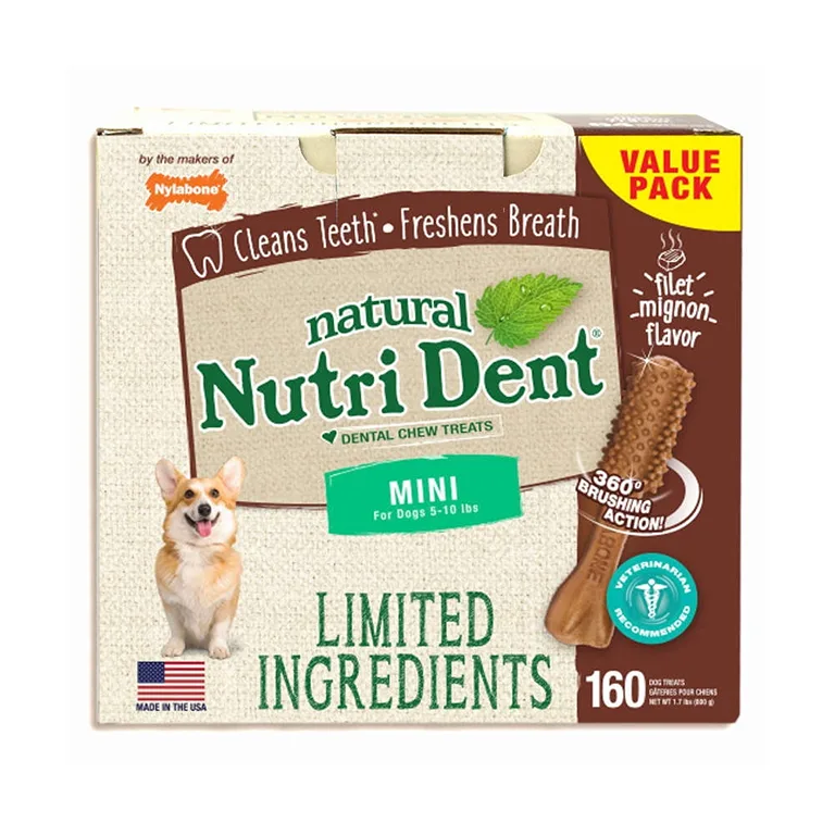 Nylabone Nutri Dent Limited Ingredient Dental Chews Filet Mignon Mini 160 count (Premium Edition)