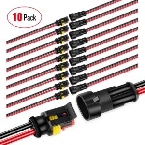 Nilight 2Pin Way 16AWG Waterproof Wire 1.5mm Series Terminal Connector-10 Pack (Premium Edition)