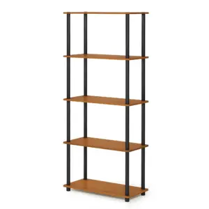 Furinno Turn-N-Tube 23.6 W x 11.6 D x 57.4 H 5-Shelf Decorative Shelves | Brown & Black | Multicolor | 5-tier | Round Tubes