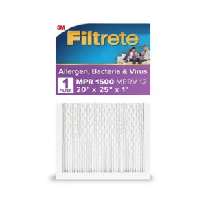 Filtrete 20x25x1 HVAC Furnace Air Filter | MPR 1500 MERV 12 | Allergen | Bacteria & Virus | 1 Filter
