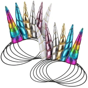 12-Pack Unicorn Headbands for Girls | Elastic Metallic Plush Horns for Birthday | Costumes Accessories