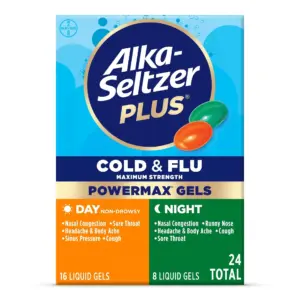 Alka-Seltzer Plus Powermax Cold and Flu Medicine | Day + Night | Liquid Gels | 24 Count