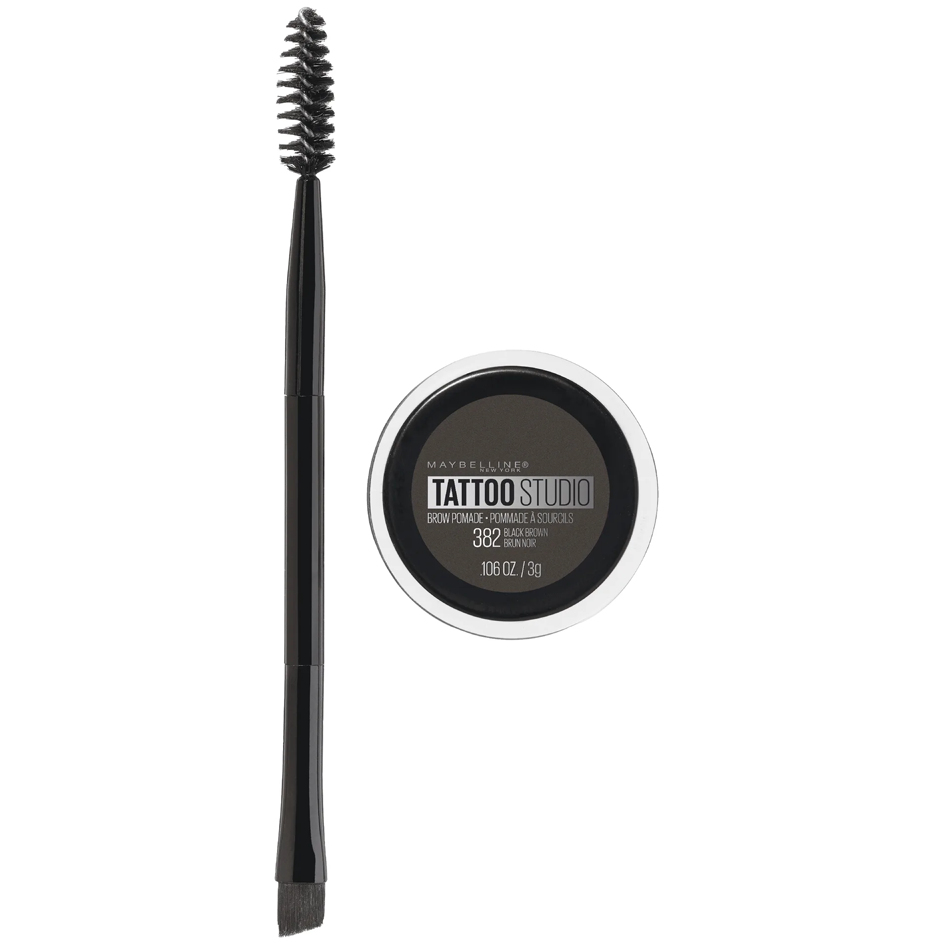 Maybelline Tattoo Studio Brow Pomade Long Lasting | Buildable | Eyebrow Makeup | Black Brown | 0.11 Ounce
