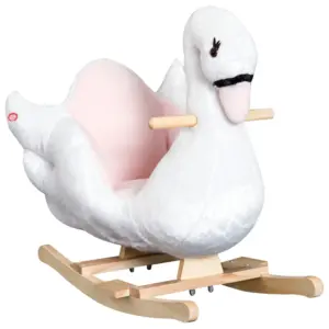 Fusion Kids Ride On Rocking Horse Plush Swan Style Toy with Music for Over 18 Months Children | White & Pink