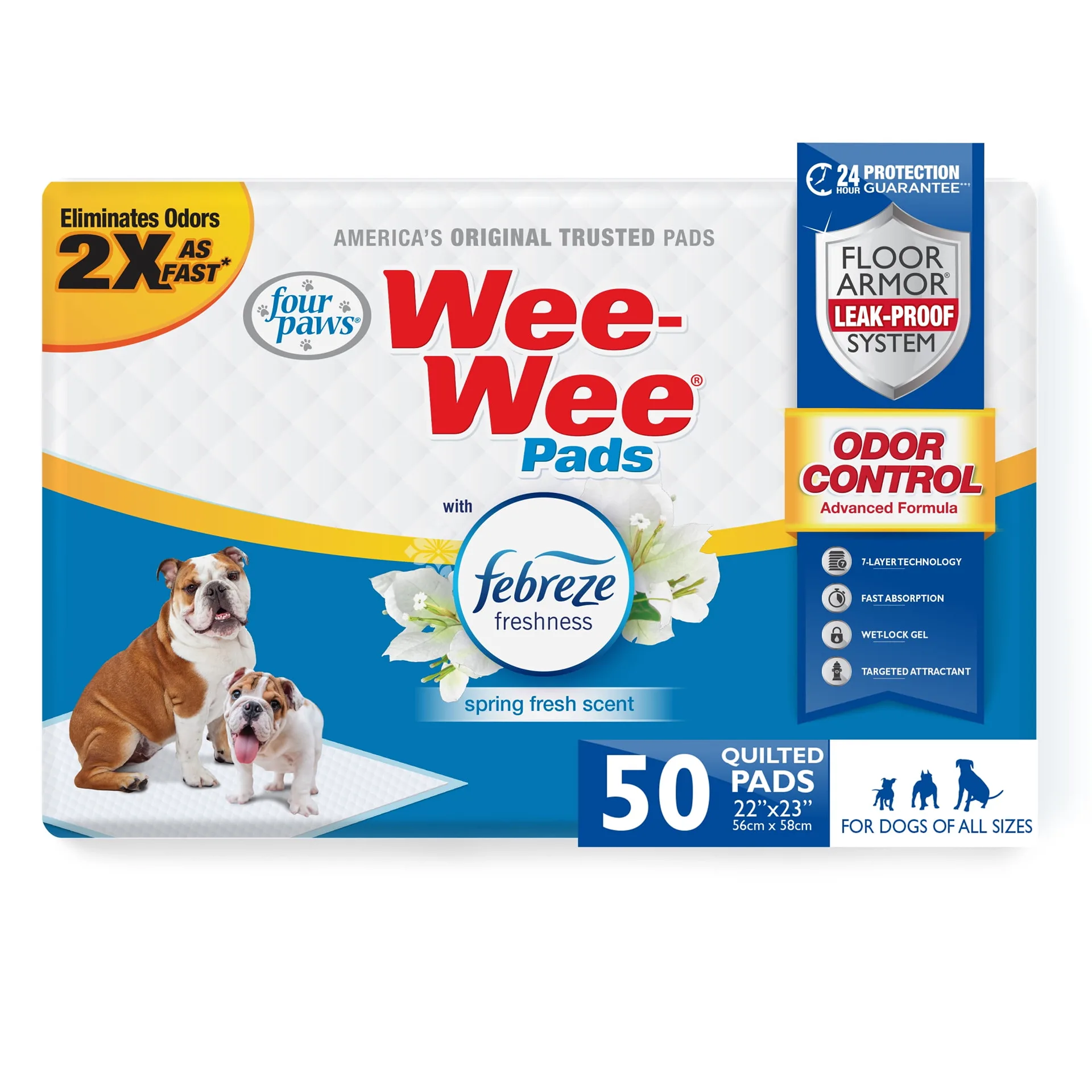 Four Paws Wee-Wee Febreze Freshness Odor Control Potty Training Dog and Puppy Pads | 50 Count