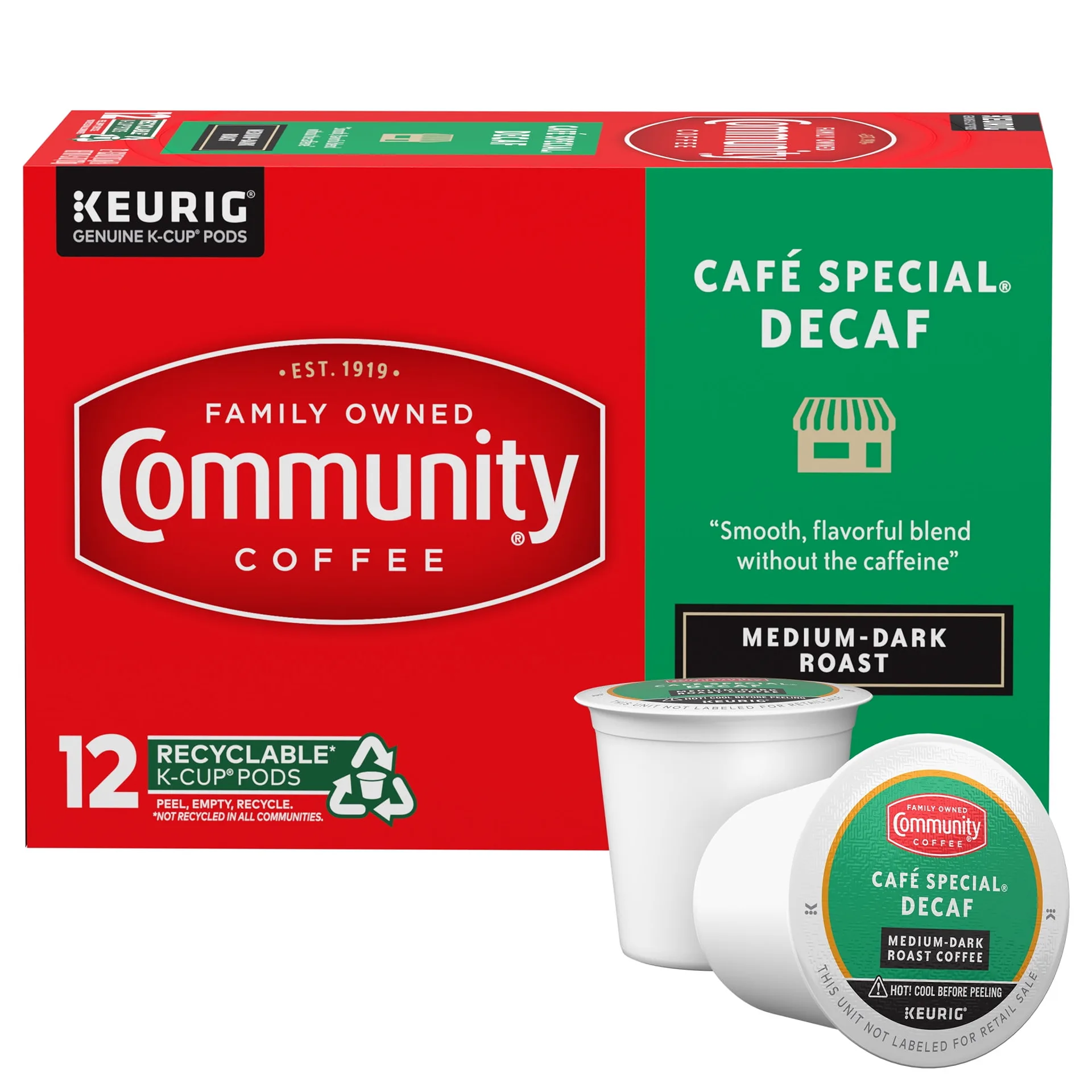 Community Coffee Caf Special Decaf Medium-Dark Roast Single Serve Keurig K-Cup Pods 12 ct Box (Premium Edition)