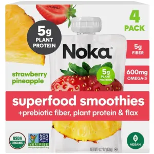 NOKA Organic Strawberry Pineapple Smoothie | 4.22 Ounce Pouches | 4 Count