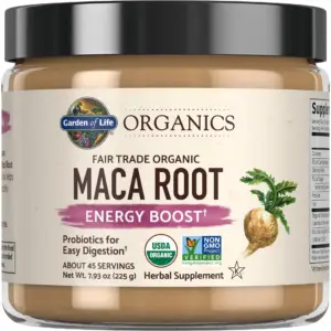Garden of Life Organics Fair Trade Gelatinized Peruvian Maca Root Energy Boost 7.93 Ounce (225g) Powder with Probiotics | Certified Organic | Non-GMO | Vegan and Gluten Free Herbal Supplements