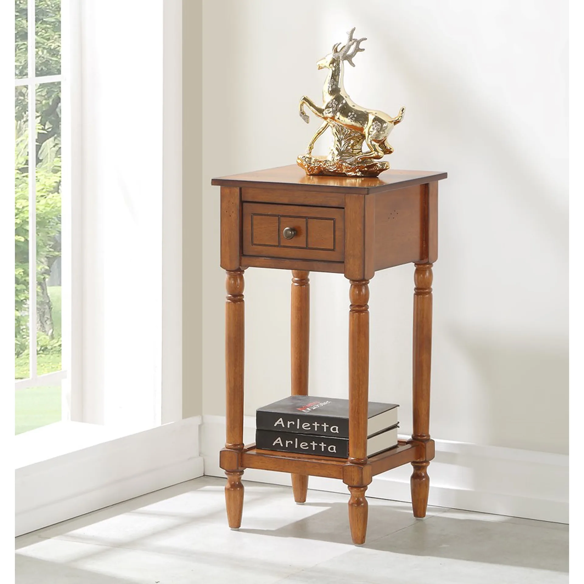 Convenience Concepts French Country Khloe 1 Drawer Accent Table with Shelf | Walnut | Medium Density Fiberboard | MDF