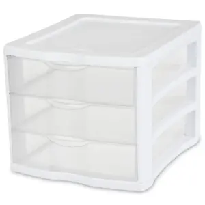 Sterilite 17918004 Plastic Clearview Organizer with White Frame | 3-Drawer | Each