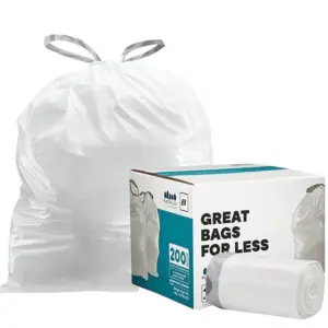 Plasticplace Custom Fit Trash Bags | Compatible with simplehuman Code G (200 Count) White Drawstring Garbage Liners 8 Gallon / 30 Liters | 17.5 x 28